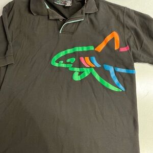 Greg Norman Collection Black Polo with Multicolor Shark